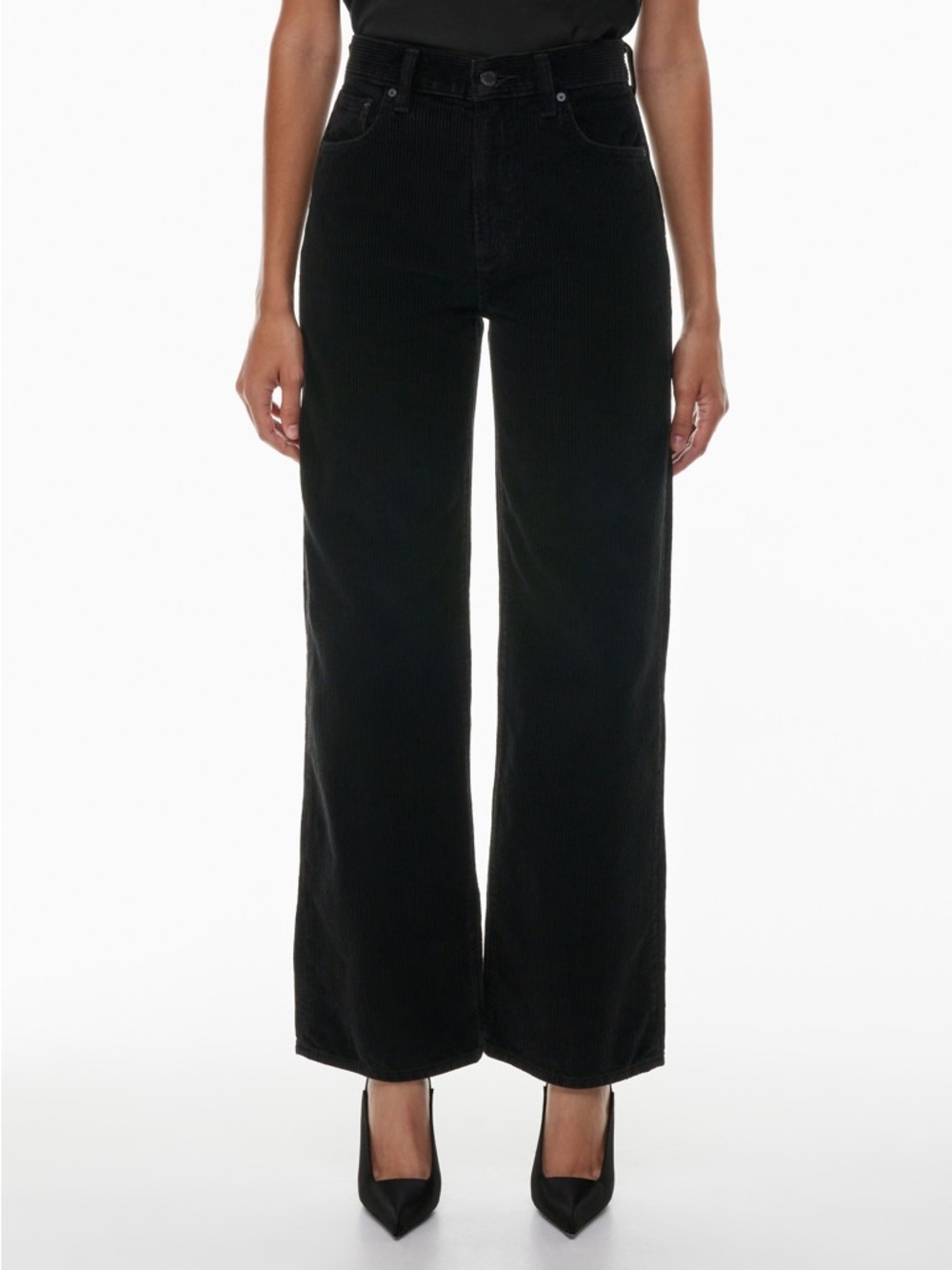 Denim Forum Black High-Rise Wide-Leg Corduroy Jeans
